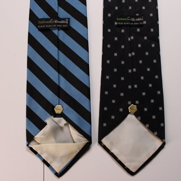 Lot of 2 Brooks Brothers Mens Neckties Blue Black Striped & Geometric Square - Picture 4 of 8